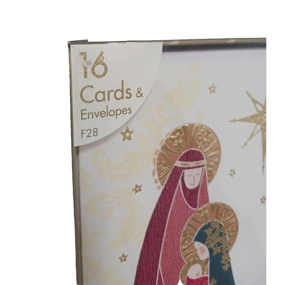 Fancy Box 16 Christmas CARDS GOLD LEAF Baby JESUS Mary Joseph Star Religious - Picture 9 of 16